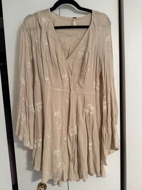 Free People Beige Floral Embroidered Mini Dress